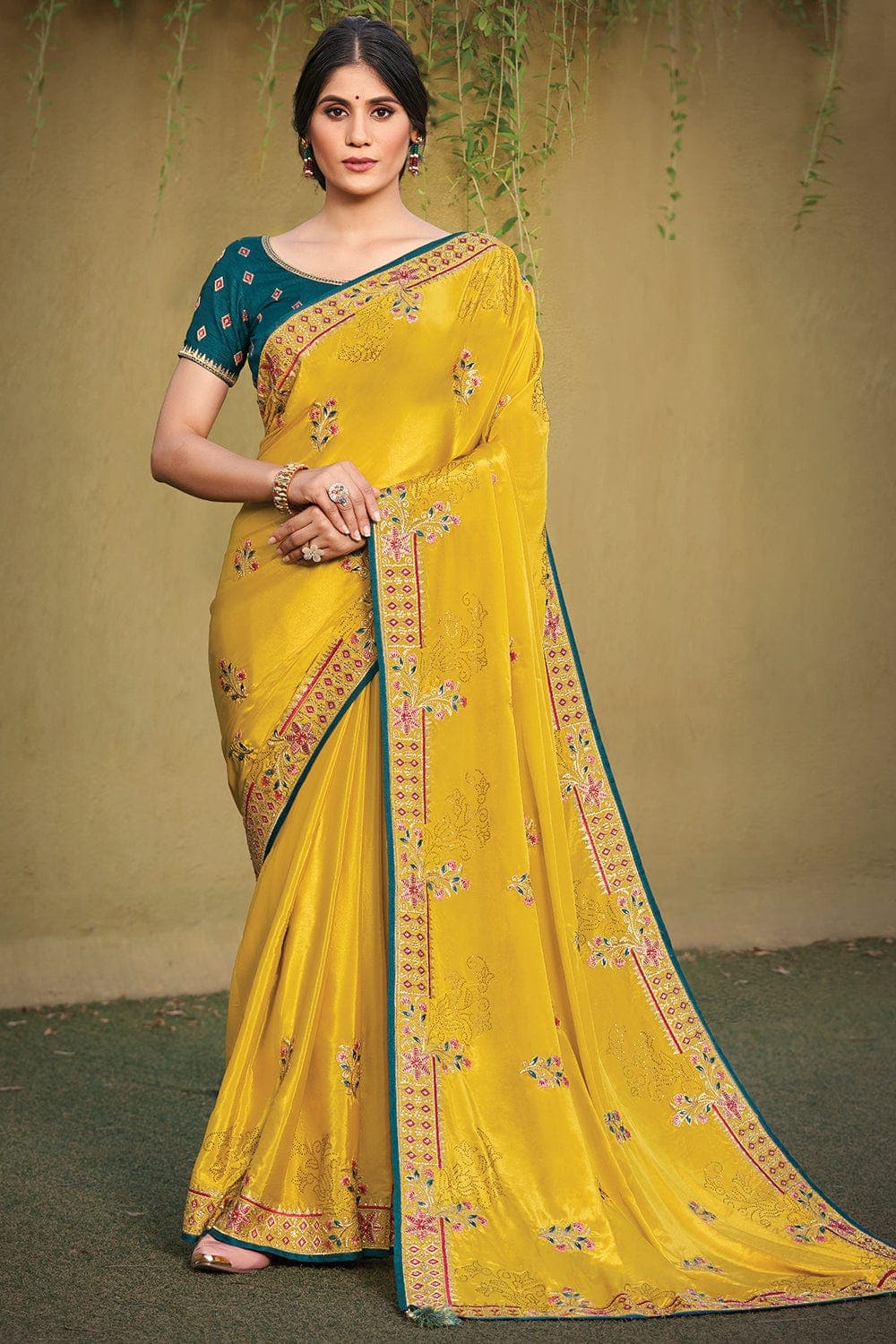 Satin Saree Tuscan Sun Yellow Satin Saree saree online