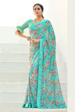 blue satin silk saree