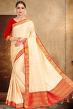 Cream Satin Silk Saree