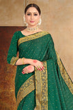 Forest Green Satin Silk Saree