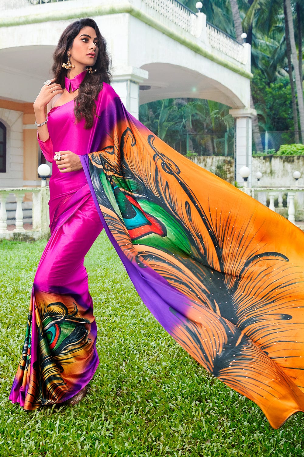 Hot Pink Kanjivaram Silk Saree Woven with Silver & Golde