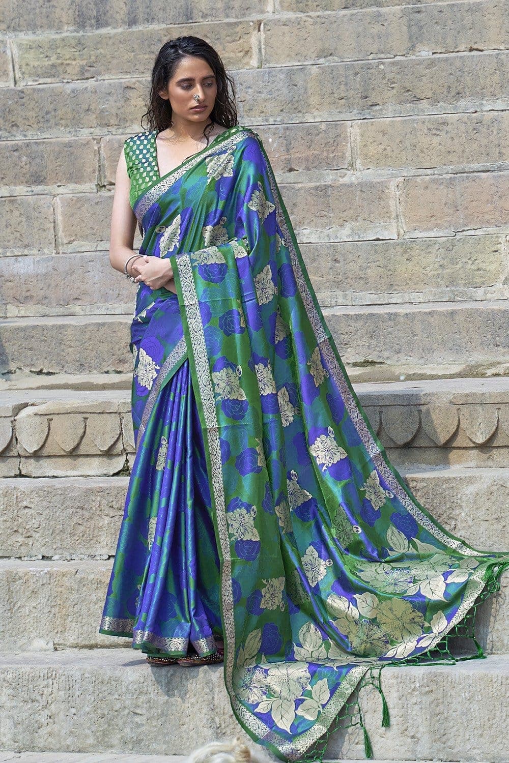 Satin Silk Saree Hunter Green Printed Satin Silk Saree saree online