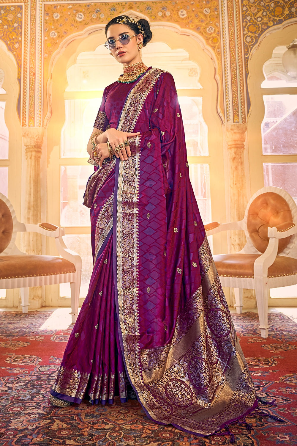 Indigo Purple Satin Silk Saree