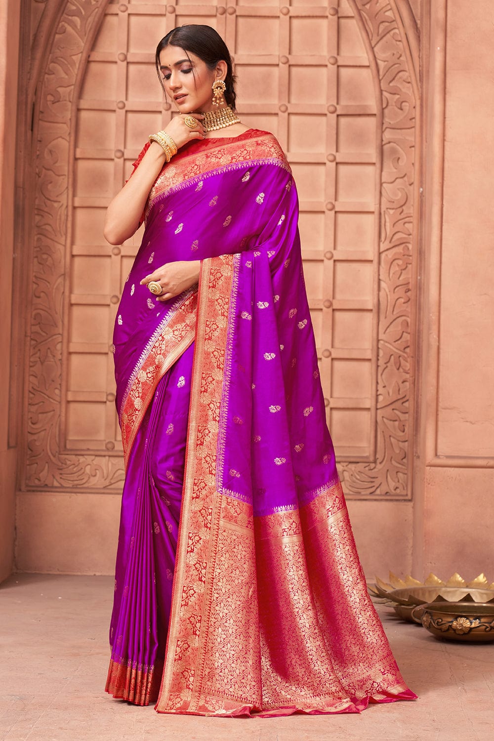 purple satin silk saree