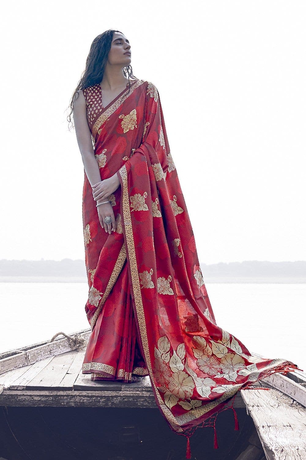 Satin Silk Saree Ruby Red Printed Satin Silk Saree saree online