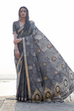 Satin Silk Saree Steel Grey Printed Satin Silk Saree saree online