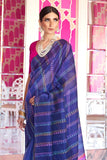 Satin Silk Saree Thread Work Space Blue Satin Silk Saree saree online