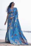 Satin Silk Saree Windows Blue Printed Satin Silk Saree saree online