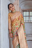 Yellow Multicolour Printed Satin Silk Saree