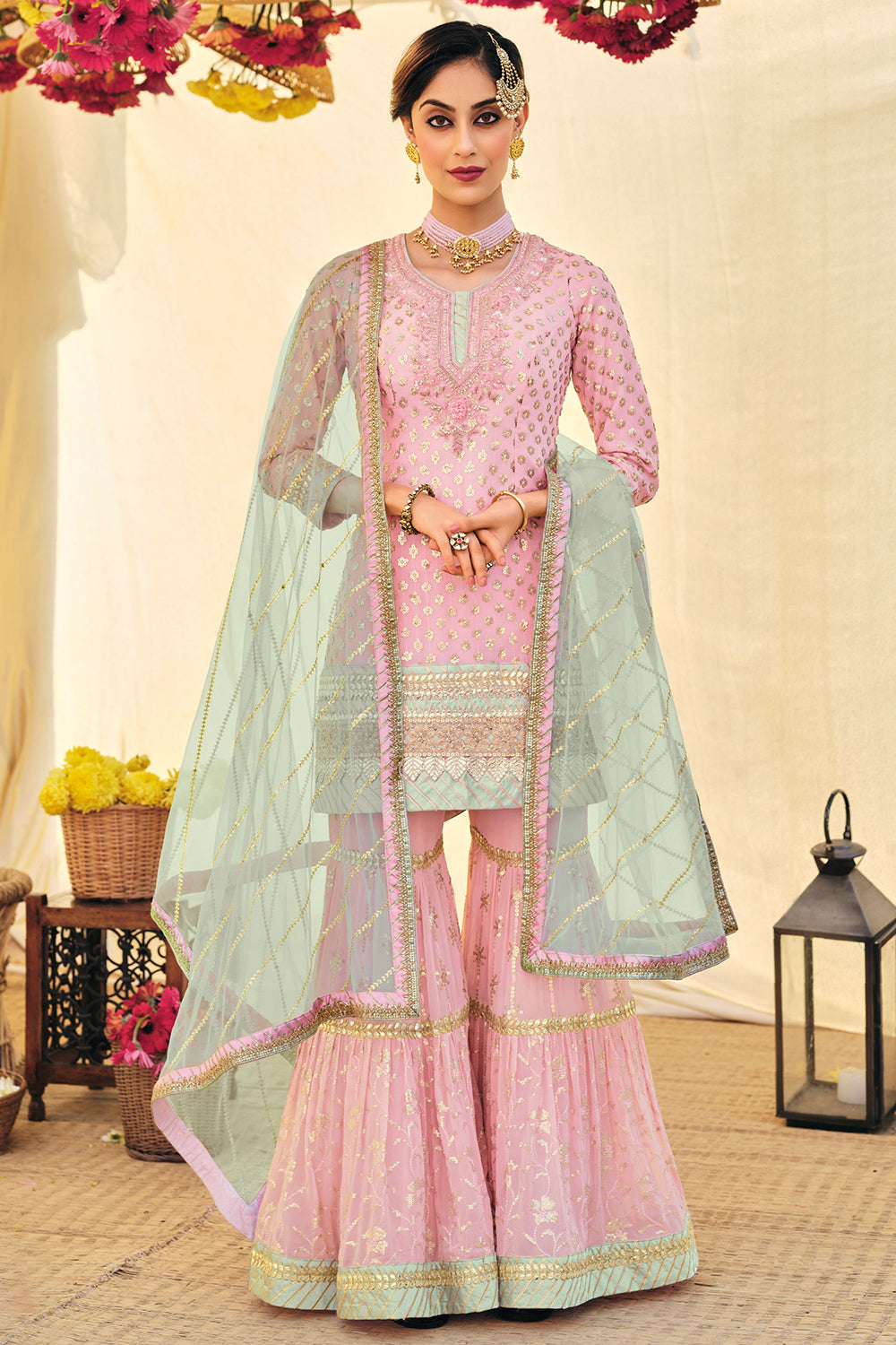 pink sharara suit
