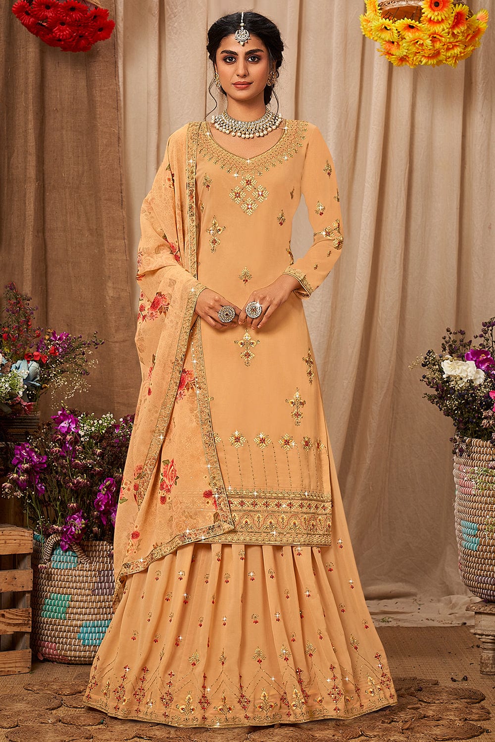 beige sharara suit