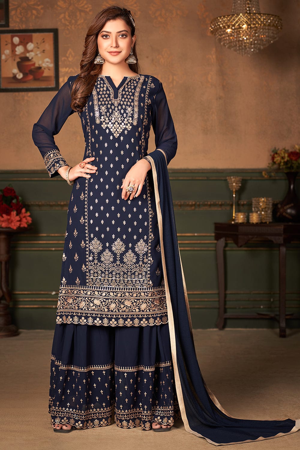 Buy Navy Blue Sharara suit online Karagiri Karagiri Global