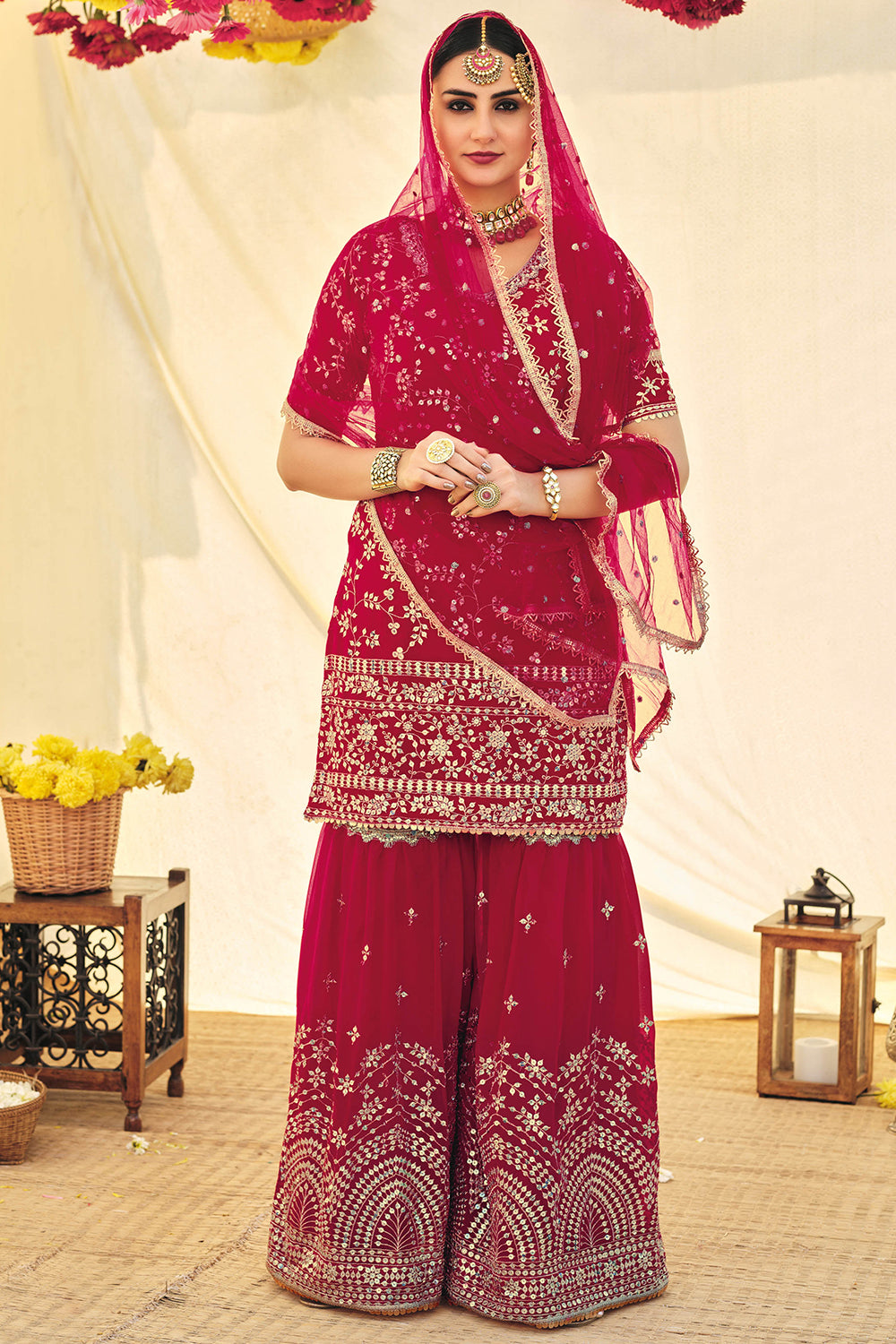 pink sharara suit