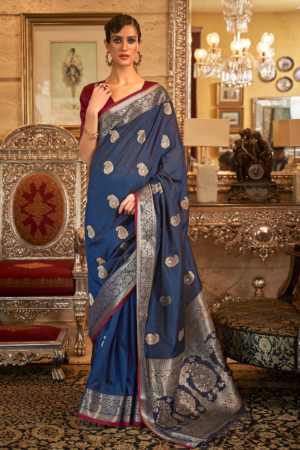 blue silk saree