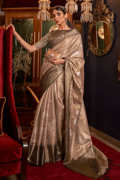 Beige Silk Saree With Zari & Stone Work 3094SR06