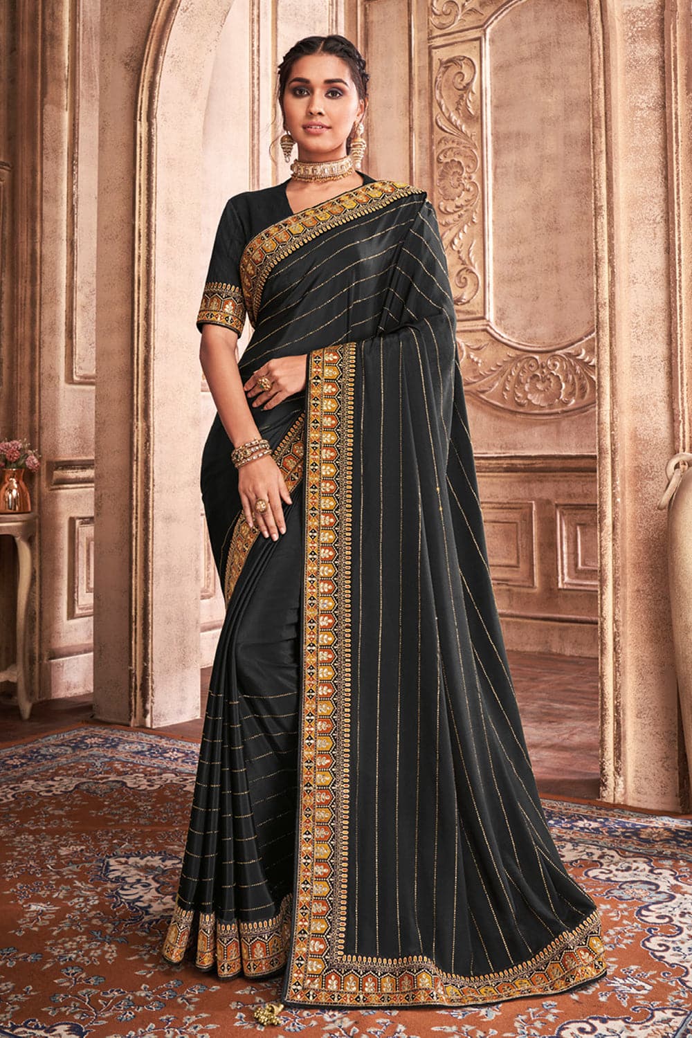 Black Pure Banarasi Silk Woven Saree Mother's Day Collection 2077SR08