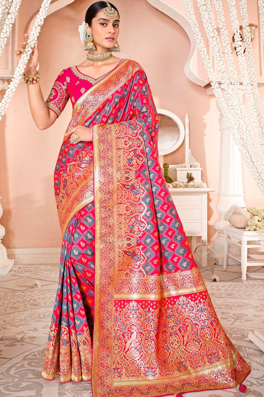 Admirable Silk Base Party Wear Smoky Pink Pre Drape Saree – Fabvilla