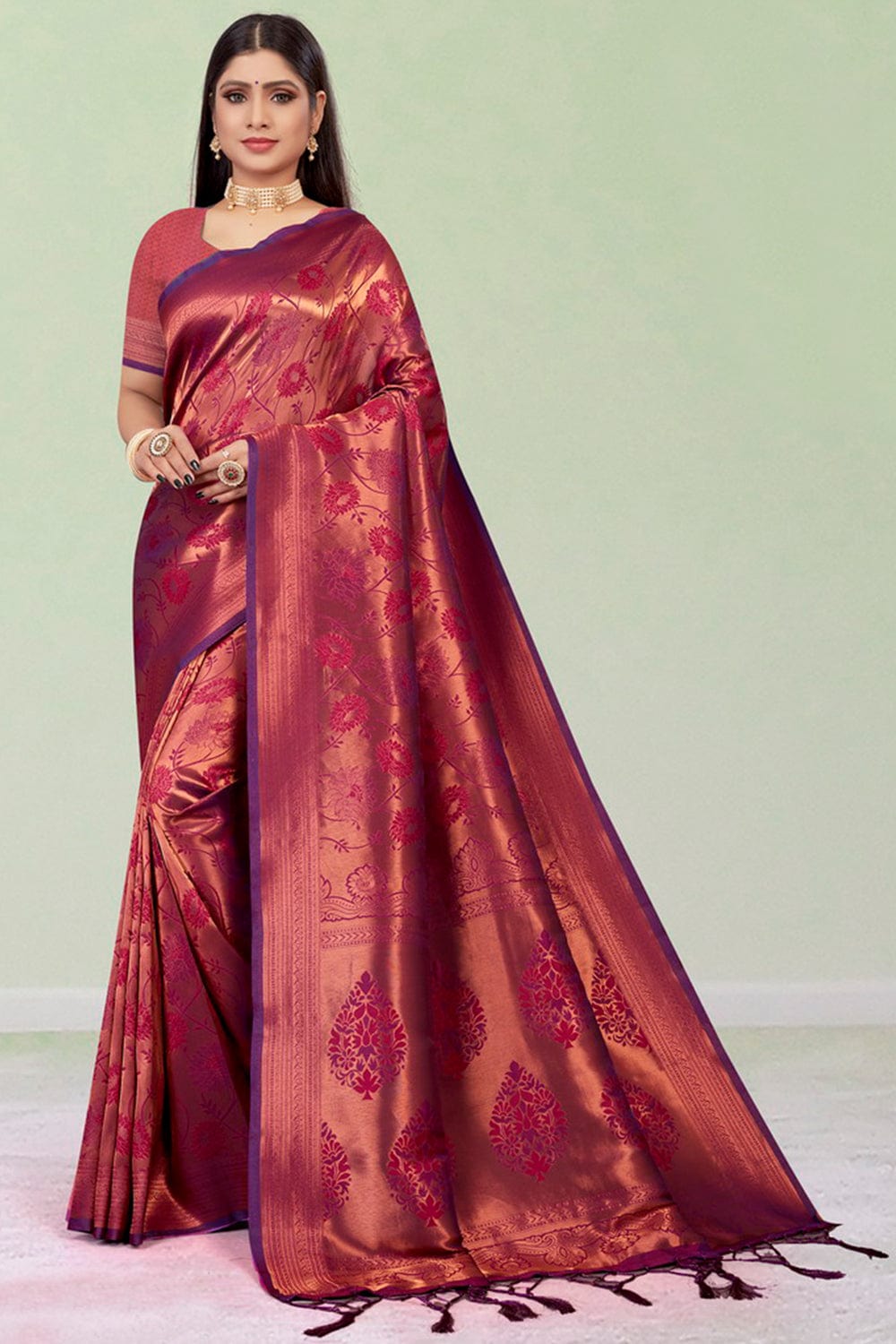 maroon silk saree