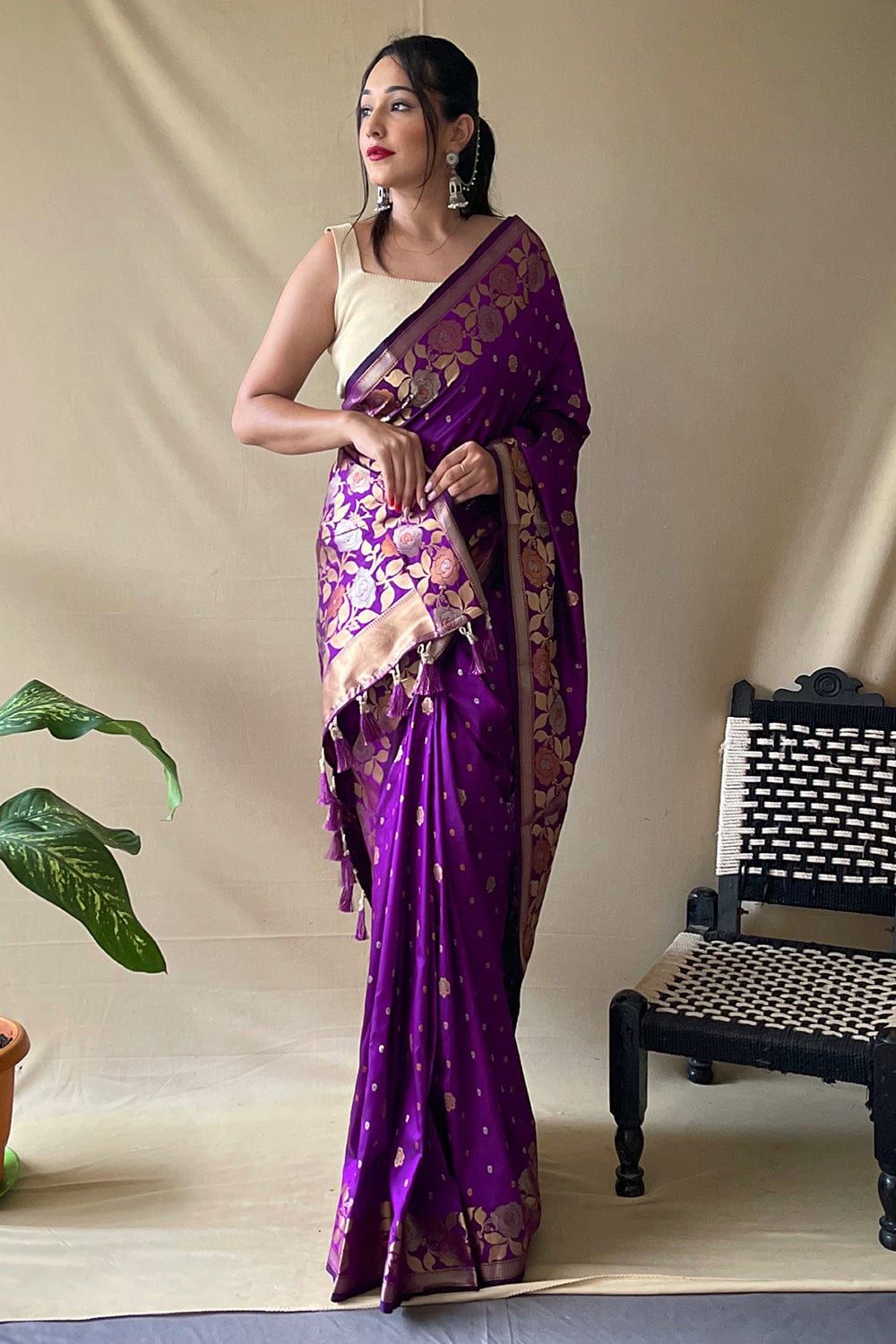 Buy Purple Kanjivaram Silk Saree T429831