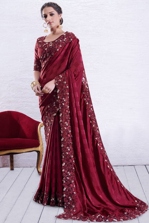 maroon silk saree