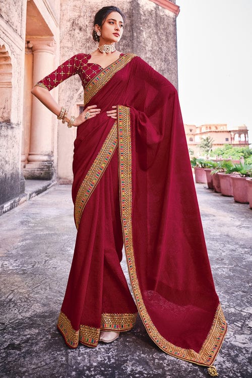 Silk Saree with blouse in Red colour 1001