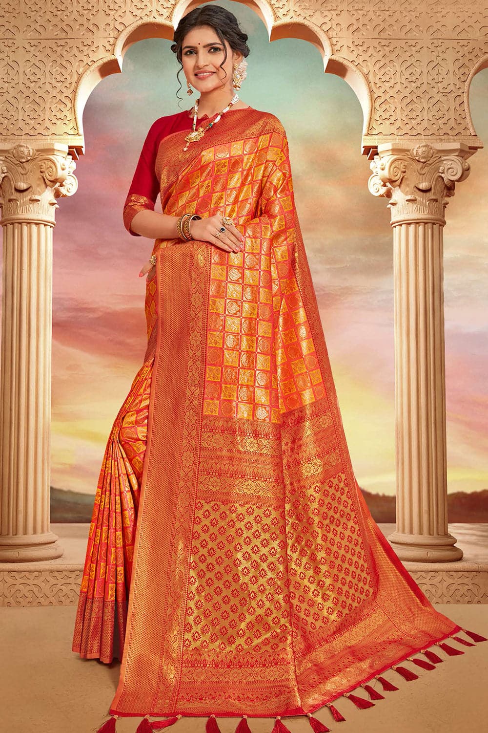 orange silk saree