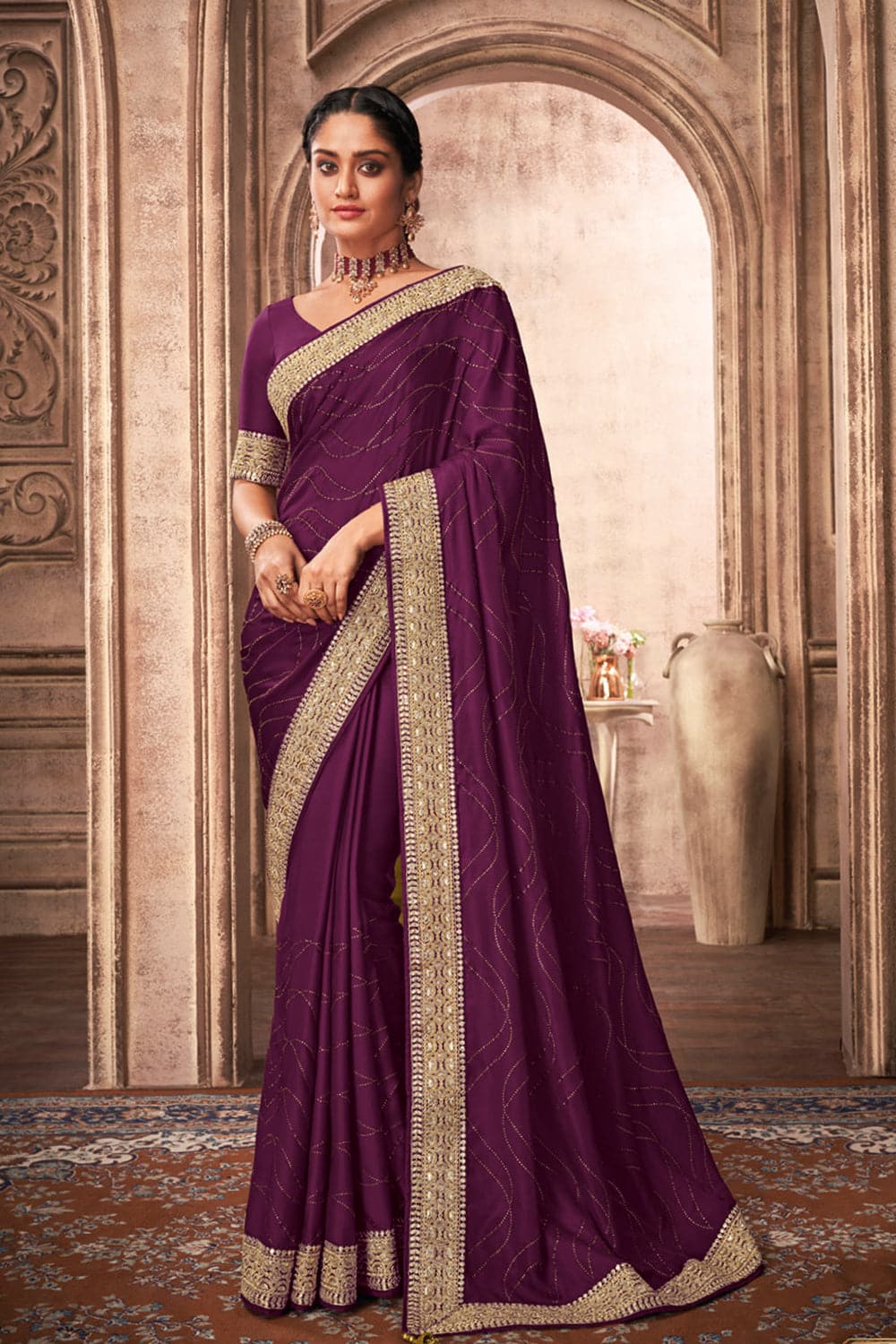 Purple Raw Silk Saree With Blouse 245362