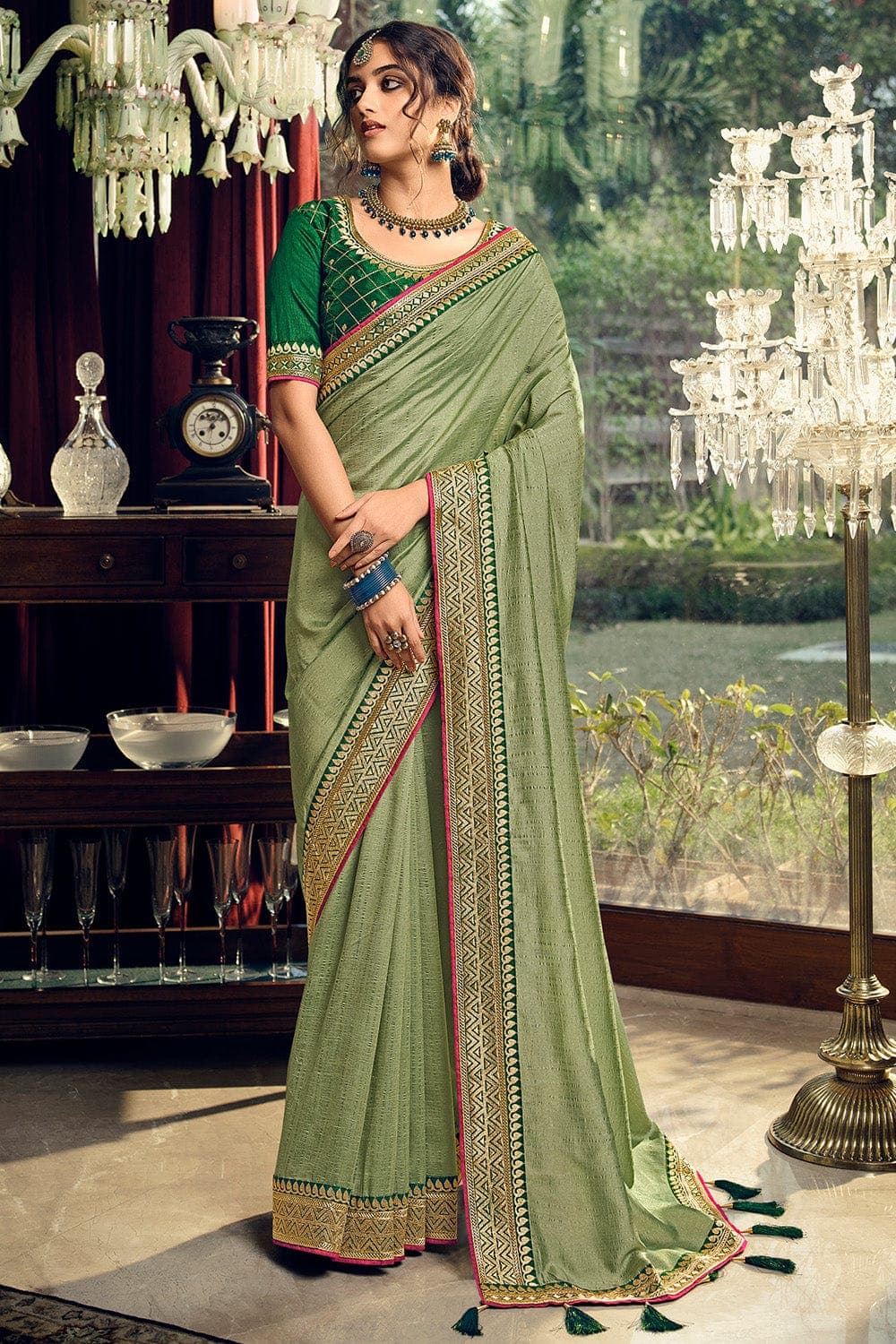 Buy Mint Green Dola Silk Saree online-Karagiri – Karagiri Global