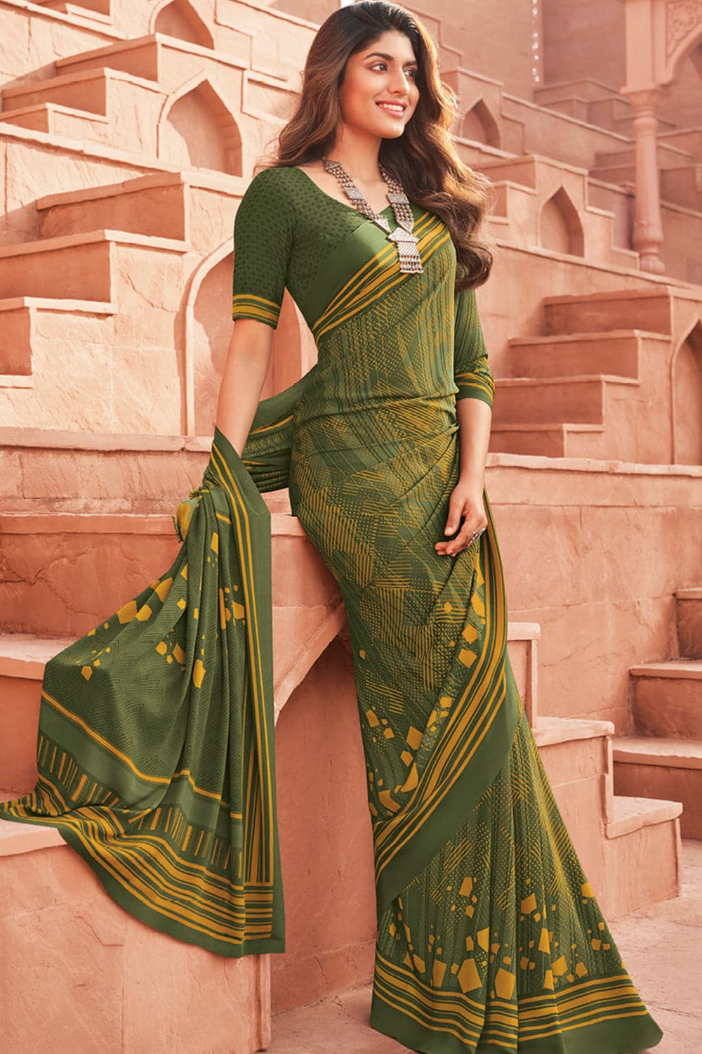 green silk saree