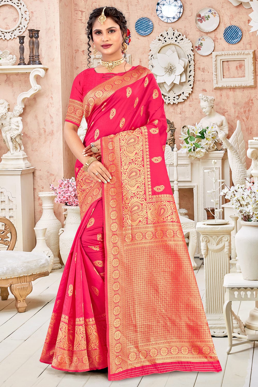 pink silk saree