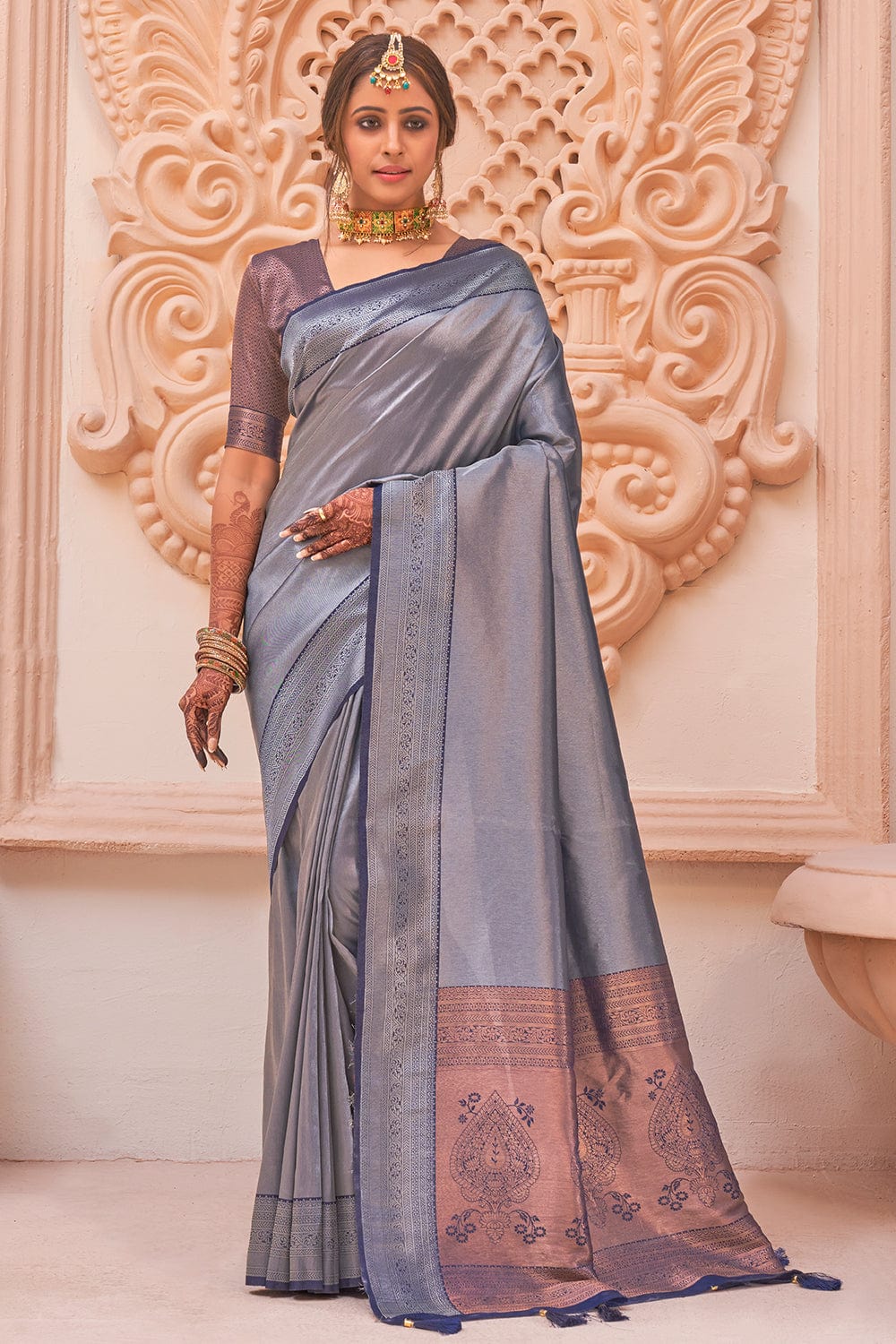 grey silk saree