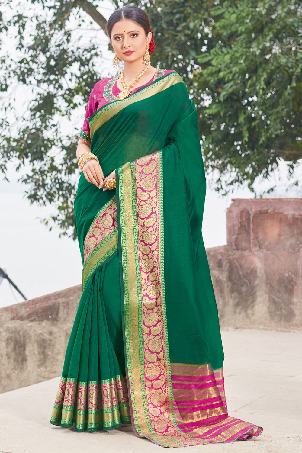 green silk saree