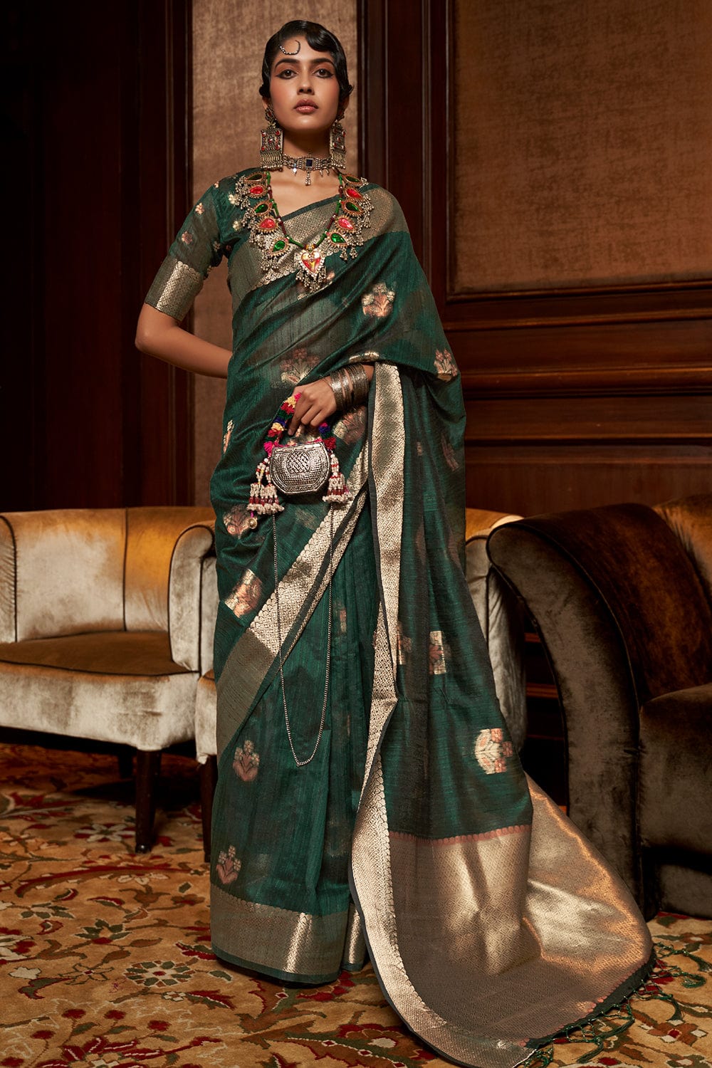 green silk saree