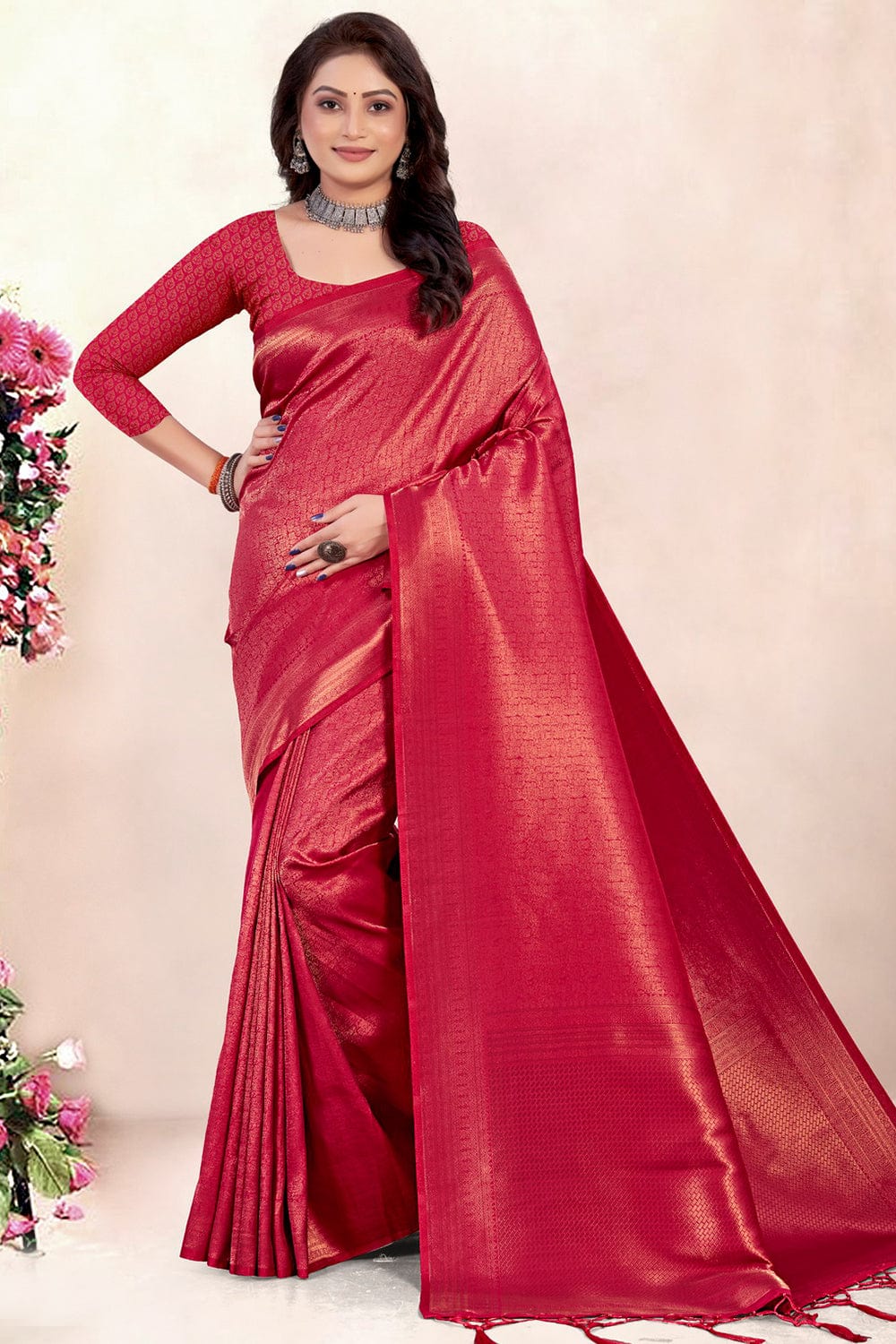 red kanjivaram saree