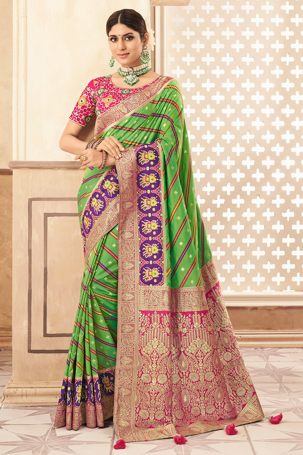 green silk saree