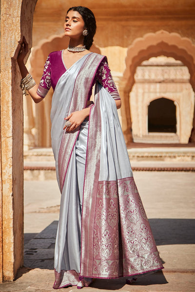 Shop Lavender Georgette Zari Embroidery Work Saree Festive Wear Online at  Best Price | Cbazaar