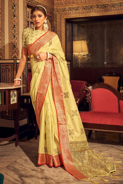 Buy Lemon Yellow & Green Sarees for Women by Aldwych Online | Ajio.com