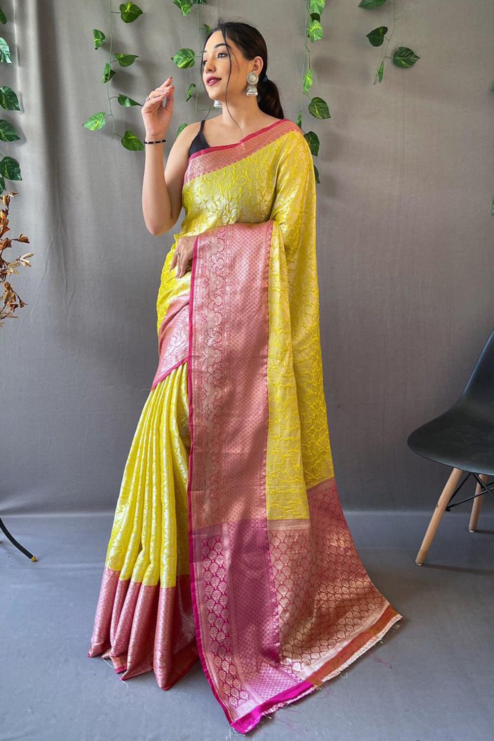 yellow silk saree