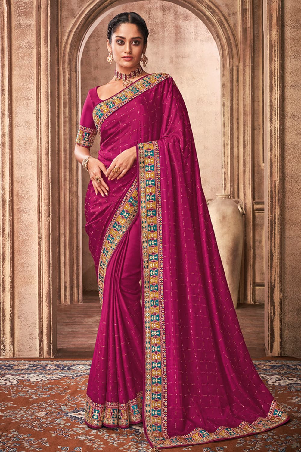 Buy Siril Poly Silk Magenta Color Saree with Blouse piece | sarees for  Women| saree | sarees Online at Best Prices in India - JioMart.