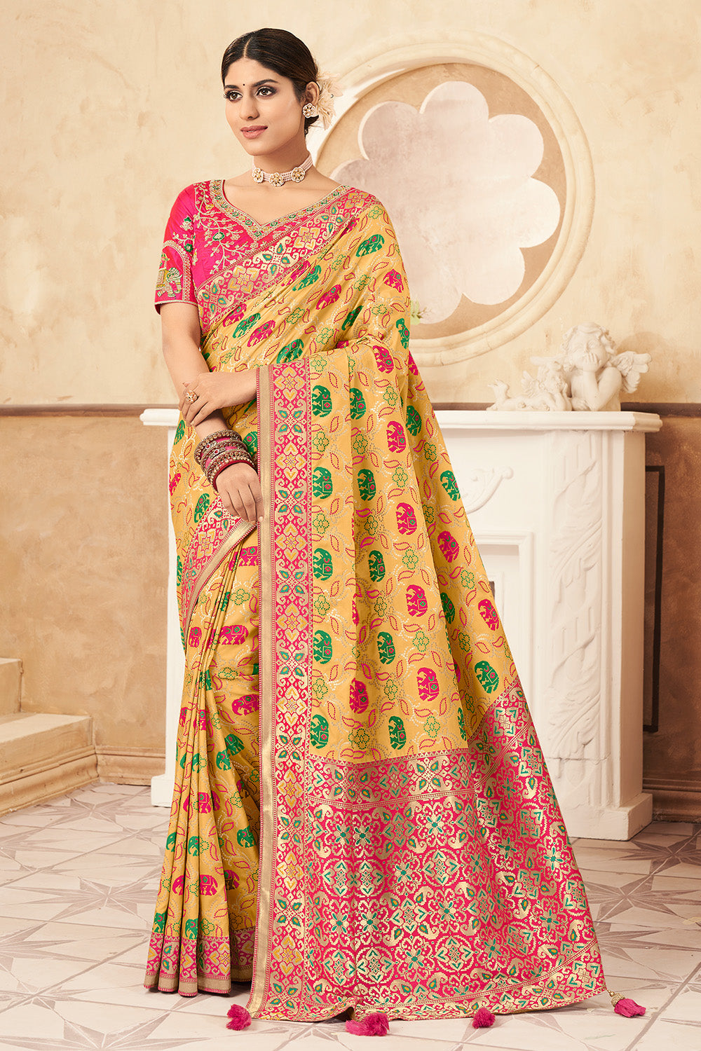 yellow silk saree