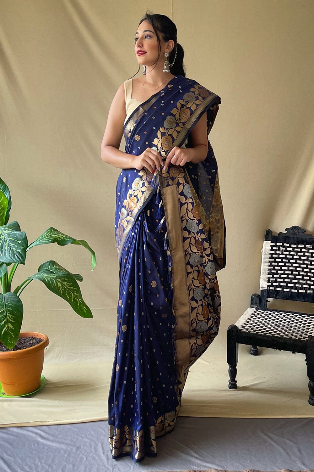 Crisp Organza Navy Blue Saree – Tirumala Designers