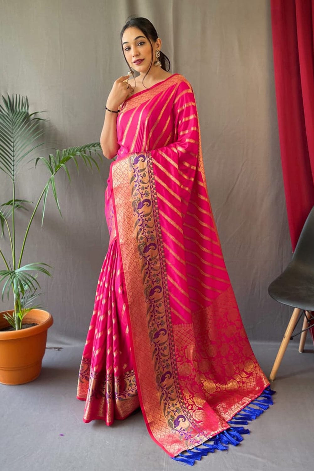 pink silk saree