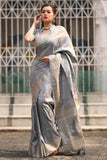 grey silk saree