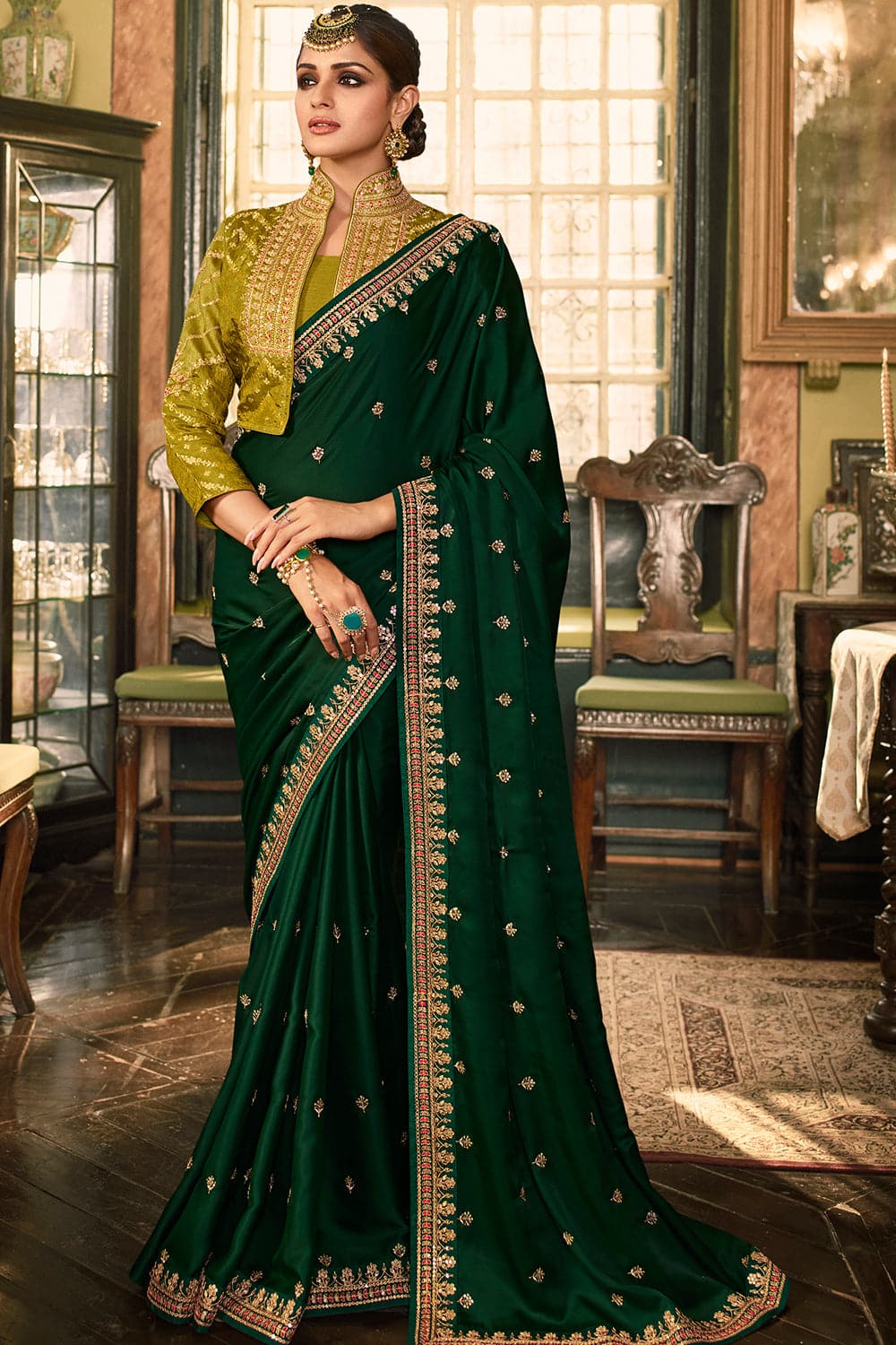 green silk saree