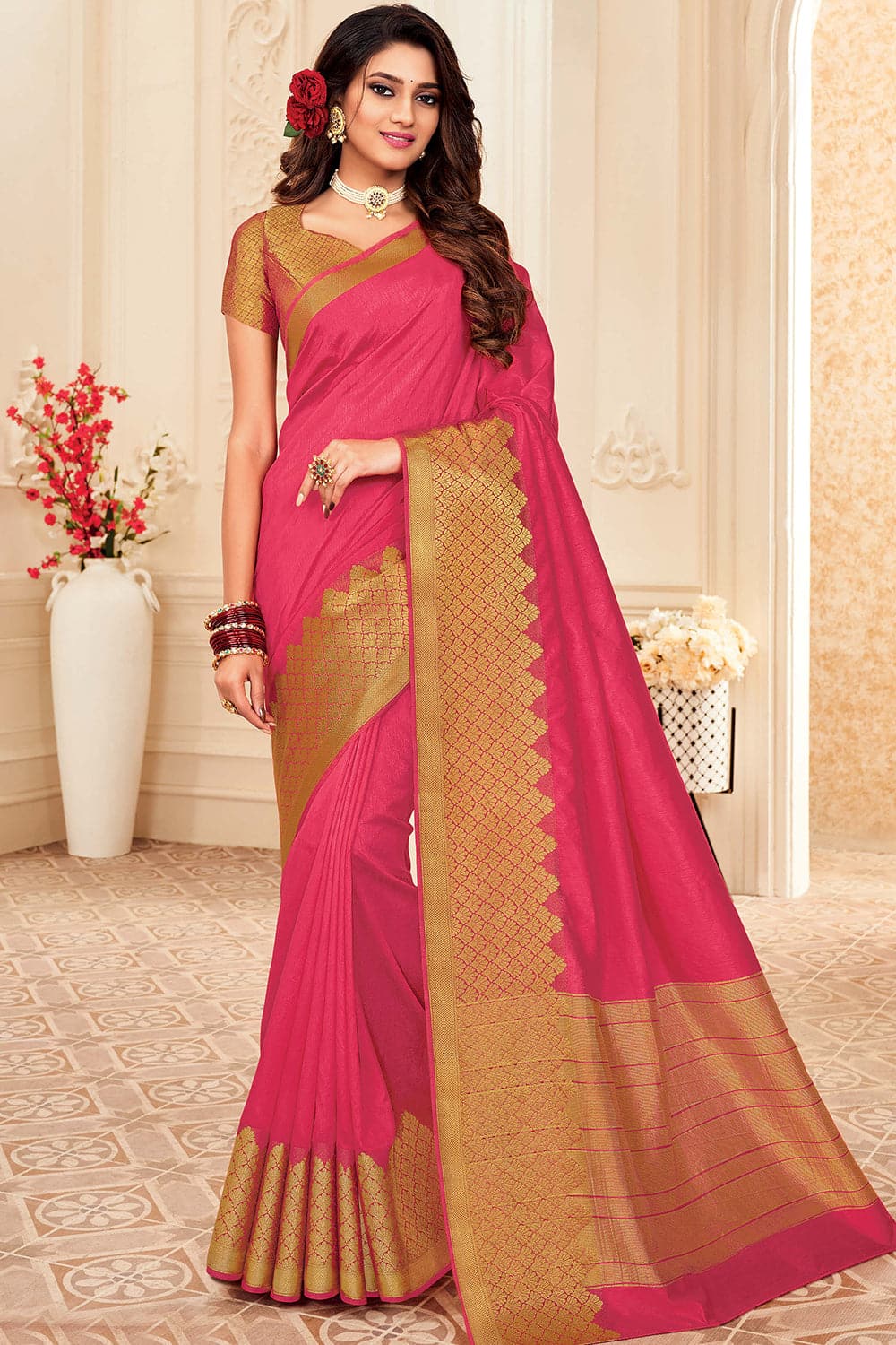 pink silk saree