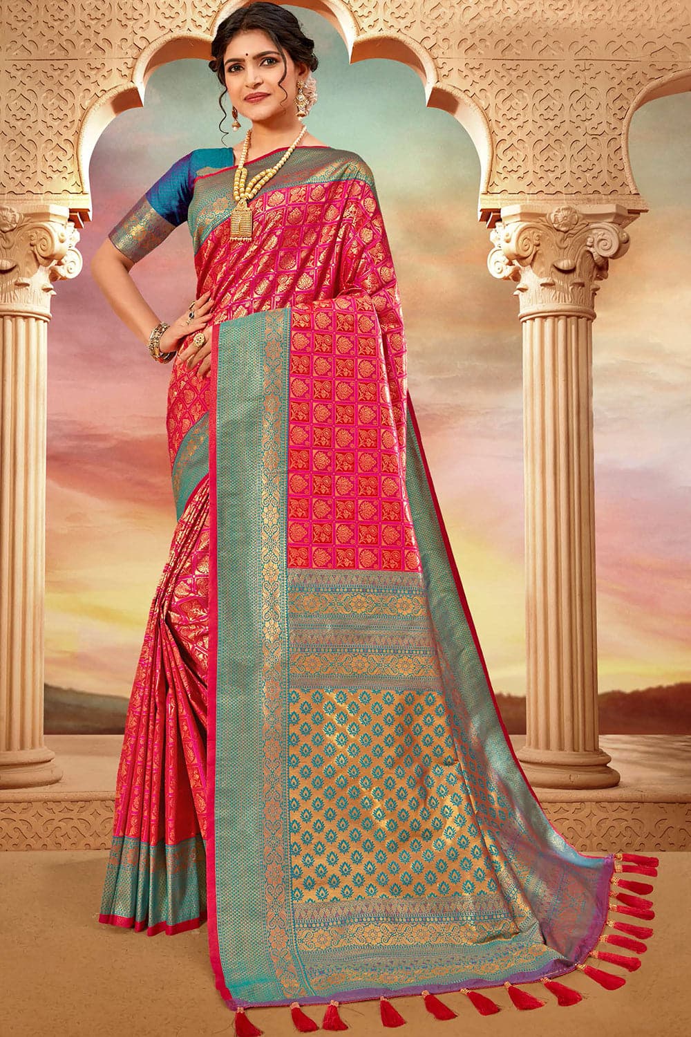 pink silk saree