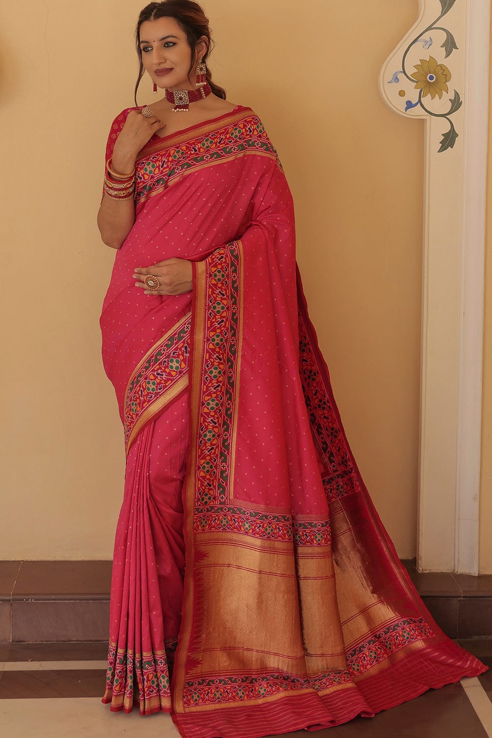 pink silk saree