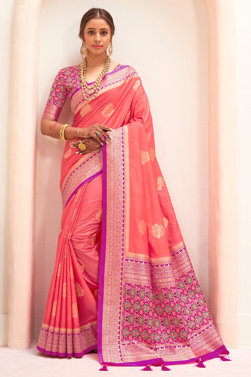 pink silk saree