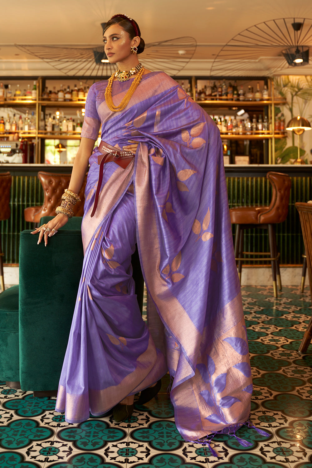 purple silk saree