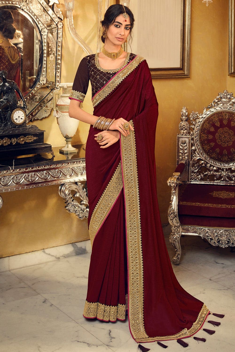 Buy Tereza Women Maroon Ombre Chiffon Saree Online at Best Prices in India  - JioMart.